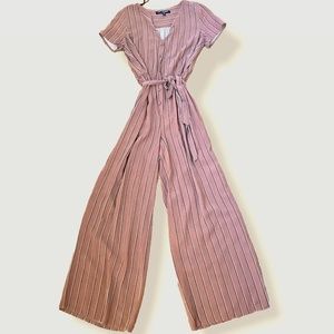 One Clothing LA Pinstripe Pink Jumpsuit M